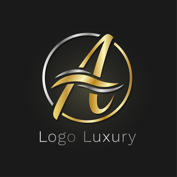 A logo circle element luxury golden elegant hotel business branding on black background vector