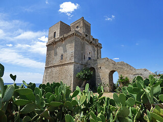 Italy, Puglia, Porto Cesareo, Punta Prosciutto and Torre Colimena