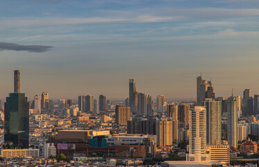 Bangkok, Thailand - Jun 28, 2020 : City view of Bangkok before the sun rises creates energetic feeling to get ready for the day waiting ahead. Selective focus.