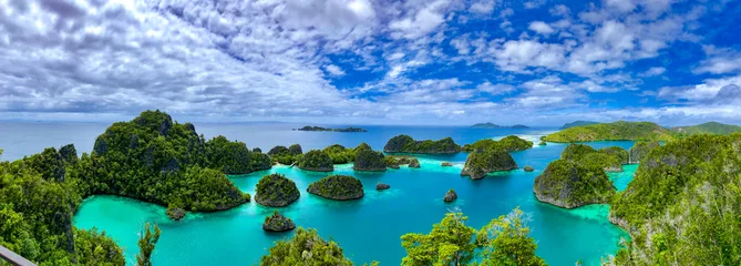 Fotobehang A beautiful lagoon is surrounded by limestone islands in Raja Ampat, West Papua, Indonesia. © Tanya Keisha