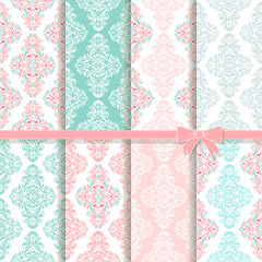 collection of 8 vintage damask colorful seamless abstract patterns