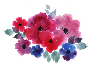 Spring branch of watercolor pink flowers for postcards for Mother's Day.  - 361515862