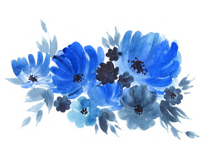 Blue bouquet of flowers. Greeting card or invitation for Mother's Day, wedding, birthday, Easter, Valentine's Day. - 361516075