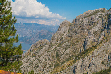 Fototapeta na wymiar Lanscape and frame about all mountains and nature around kotor. Bay of Kotor is is the winding bay of the Adriatic Sea in southwestern Montenegro. Kotor is part of UNESCO.