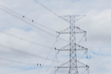The 500Kv high voltage tower, electric wire pole pattern, the beautiful sky, and the cloud in...