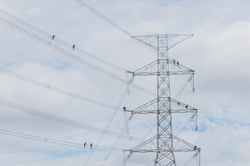 The 500Kv high voltage tower, electric wire pole pattern, the beautiful sky, and the cloud in Thailand.