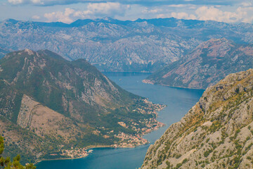 Obraz premium Lanscape and frame about all mountains and nature around kotor. Bay of Kotor is is the winding bay of the Adriatic Sea in southwestern Montenegro. Kotor is part of UNESCO.