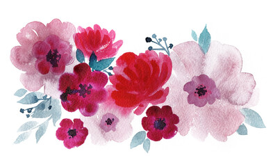 Spring branch of watercolor pink flowers for postcards for wedding, anniversary, Mother's Day.  - 361516243