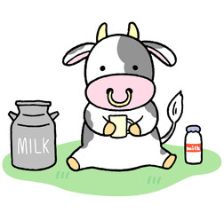 かわいい手描きの牛　牛乳　ミルク