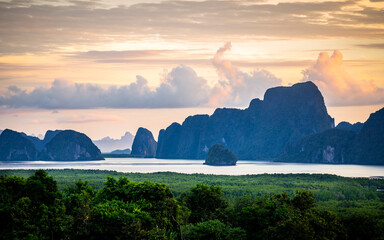 Islands at Samed Nang Chee beach at sunrise.