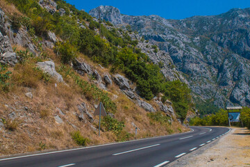 Naklejka premium Lanscape and frame about all mountains and nature around kotor. Bay of Kotor is is the winding bay of the Adriatic Sea in southwestern Montenegro. Kotor is part of UNESCO.