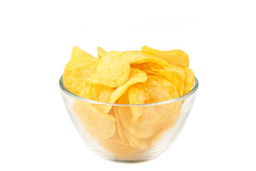 Fototapeta na wymiar Potato chips on bowl isolated on white background