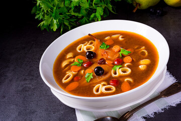 Czerninaa with noodles is a traditional Polish soup