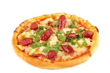 Tasty Italian pizza isolated on white background