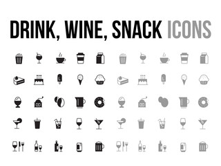 Drink, wine, snack vector icon collection