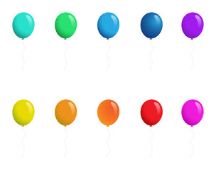 Balloon vector set isolated on white background. Assorted balloons flat style.Different colors useful for party poster, greeting and wedding card. Vector illustration of colorful modern party balloons