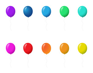 Balloon vector set isolated on white background. Assorted balloons flat style.Different colors useful for party poster, greeting and wedding card. Vector illustration of colorful modern party balloons