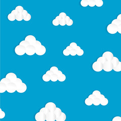 White cartoon clouds set isolated on blue background. Collection of different clouds for web site, background template, wallpaper and sky design. Creative modern concept. Clouds vector illustration