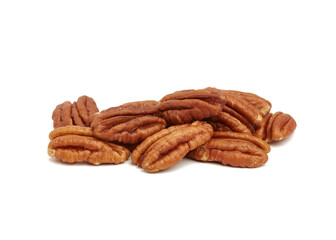 heap of peeled pecans isolated on a white background