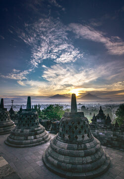 Amazing nice sky at Borobudur temple in Yogyakarta Indonesia. 