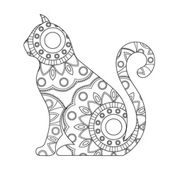 Cat coloring book illustration. Antistress coloring. black and white lines. Print for t-shirts and coloring books.	