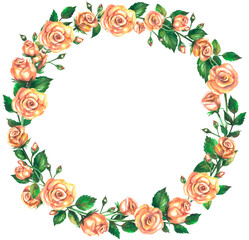 Watercolor round beige roses frame