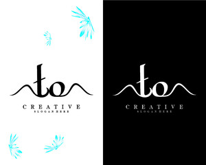 to, ot creative handwriting letter, initial logo vector design on white and black background
