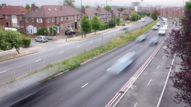 Time lapse of fast moving traffic on urban London duel carriageway 