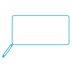 blue pencil with rectangular speech bubble on white background.