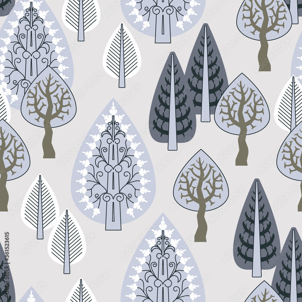 Poster seamless decorative pattern with the image of a winter forest for your projects