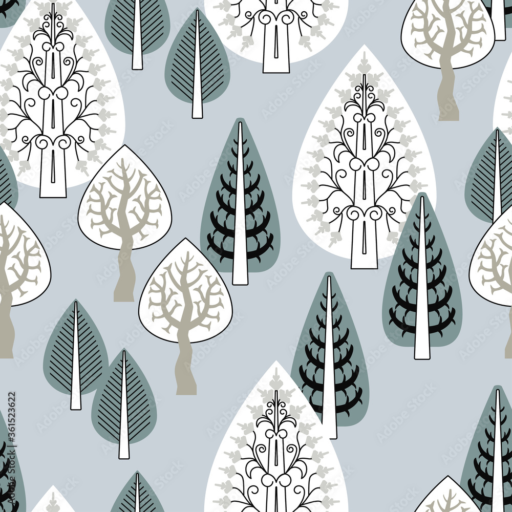 Poster seamless decorative pattern with the image of a winter forest for your projects
