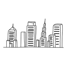 Obraz premium silhouette line outline of a large city isolated on a white background doodle