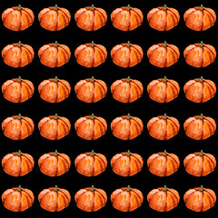 Seamless pattern for autumn textile, wrapping paper, fabric. pumpkin isolated illustration for halloween and Fall on black background. Watercolor hand painted orange pumpkins . Autumn harvest.