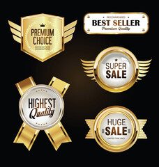 Collection of golden badges and labels retro vintage design 