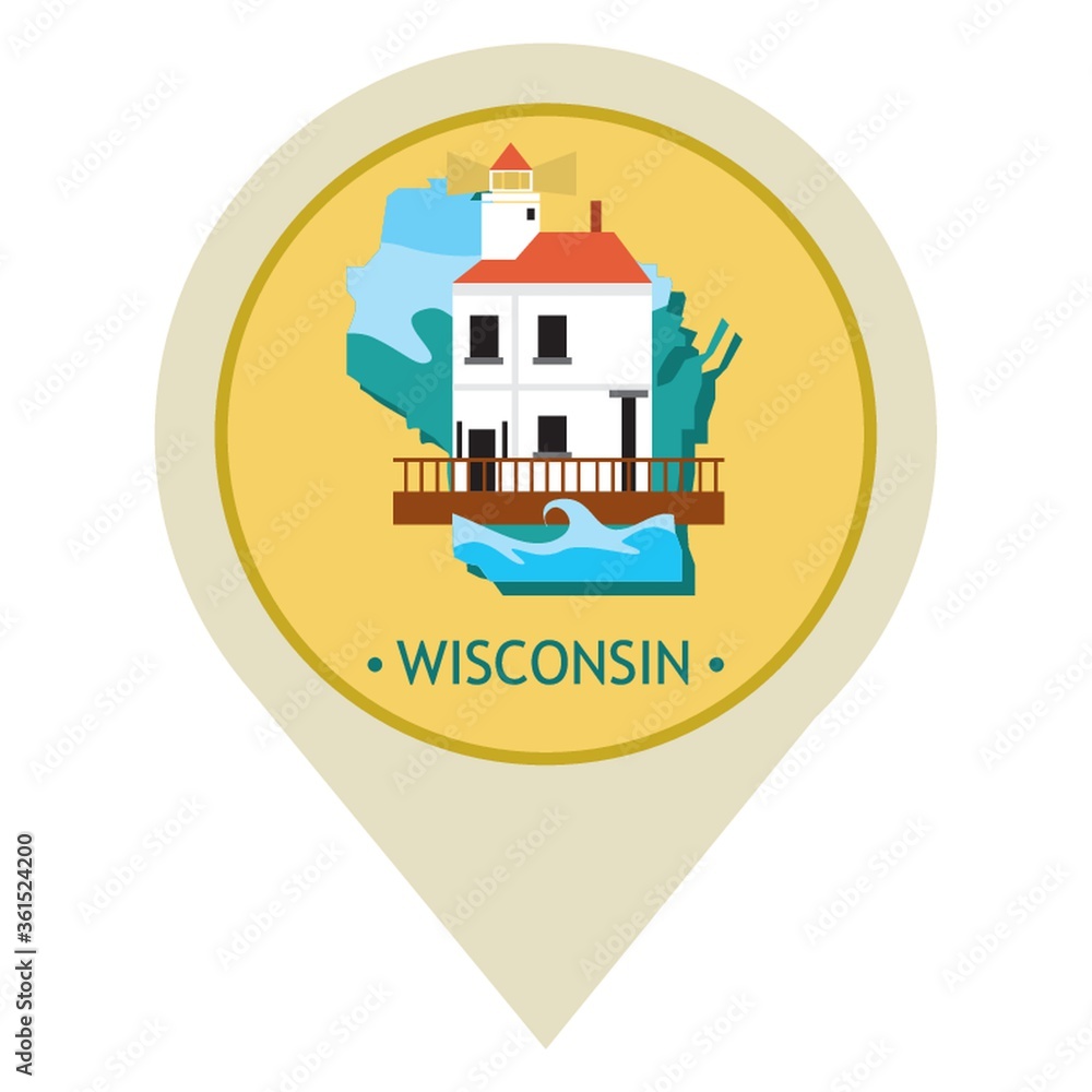 Poster map pointer with wisconsin state