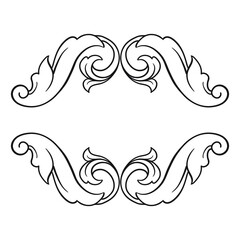 Vintage Ornament Element in baroque style with filigree and floral engrave the best situated for create frame, border, banner. It's hand drawn foliage swirl like victorian or damask design arabesque.