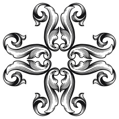 Vintage Ornament Element in baroque style with filigree and floral engrave the best situated for create frame, border, banner. It's hand drawn foliage swirl like victorian or damask design arabesque.