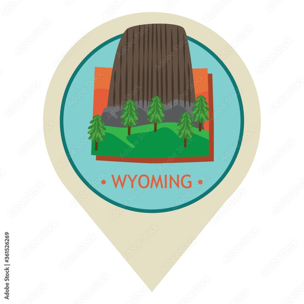 Wall mural map pointer with wyoming state