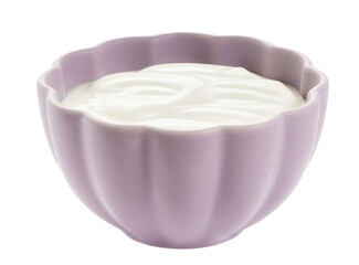 Purple bowl of yogurt isolated on white
