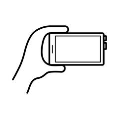 Fototapeta premium hand using smartphone device line style icon