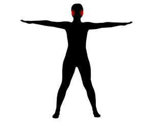 Vorderansicht Frau mit Symbol für Ohrenschmerzen