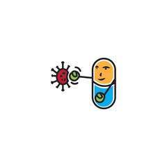 illustration of capsule against corona virus, vector cartoon color boxing