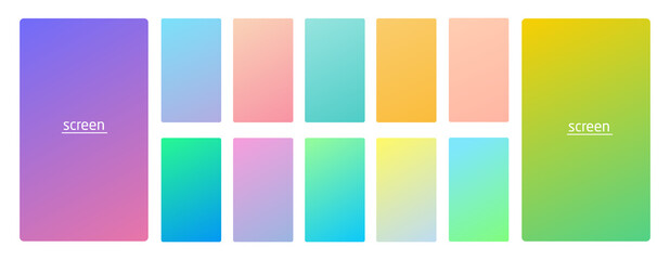 Fototapeta premium Pastel gradient smooth and vibrant soft color background set for devices, pc and modern smartphone screen soft pastel color backgrounds vector ux and ui design illustration isolated on white.