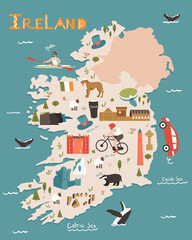 Ireland nature landmarks, animals. Travel postcard, poster concept design