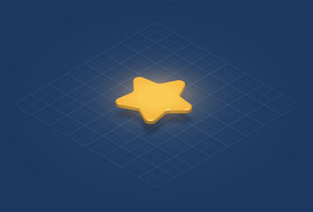 High-detailed gold star on a grid, isometric vector illustration