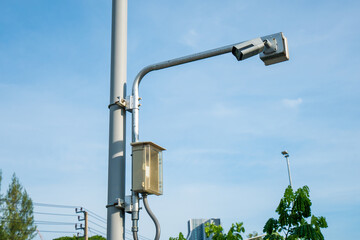 Security camera in the park powered by solar energy,Security of solar power plant.cctv cameras secure solar.