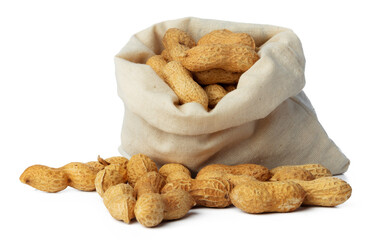 Sack of peanuts isolated on white background