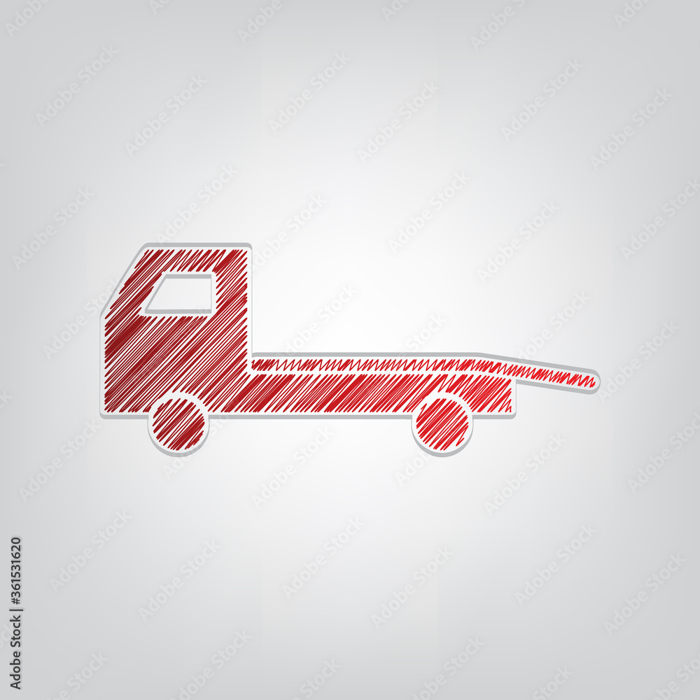 Poster service of evacuation sign. red gradient scribble icon with artistic contour gray string on light gr