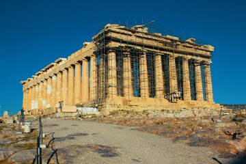 Fototapeta premium Greece, Athens, June 16 2020 - View of the archaeological site of Acropolis hill, with Parthenon temple in the background. 