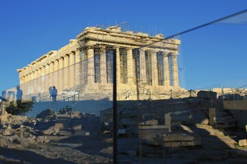 Obraz premium Greece, Athens, June 16 2020 - Plexiglass separators have been installed at Acropolis' Propylaia following a long list of new safety rules due to coronavirus outbreak. 